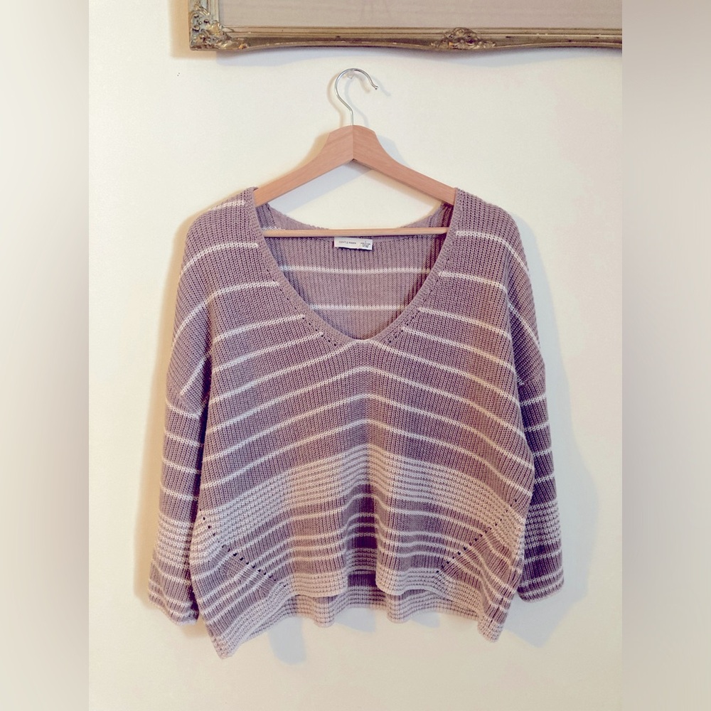 Gentle Fawn Striped Light Brown Tan Sweater Comfy Cute Boxy Size Large